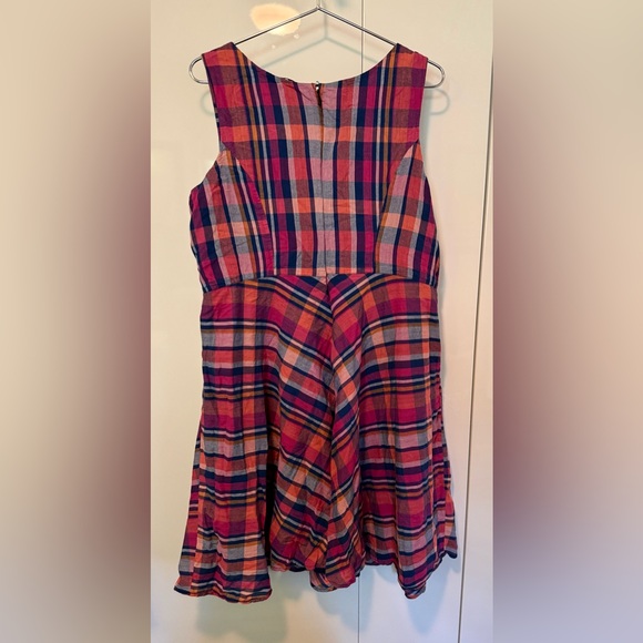 eShakti Pink and Blue Plaid Midi Dress with Pockets! - Picture 3 of 3